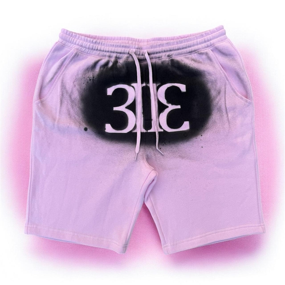 3IIƐ PINK shorts made of pink cotton shorts and 323 spray paint - Size Large